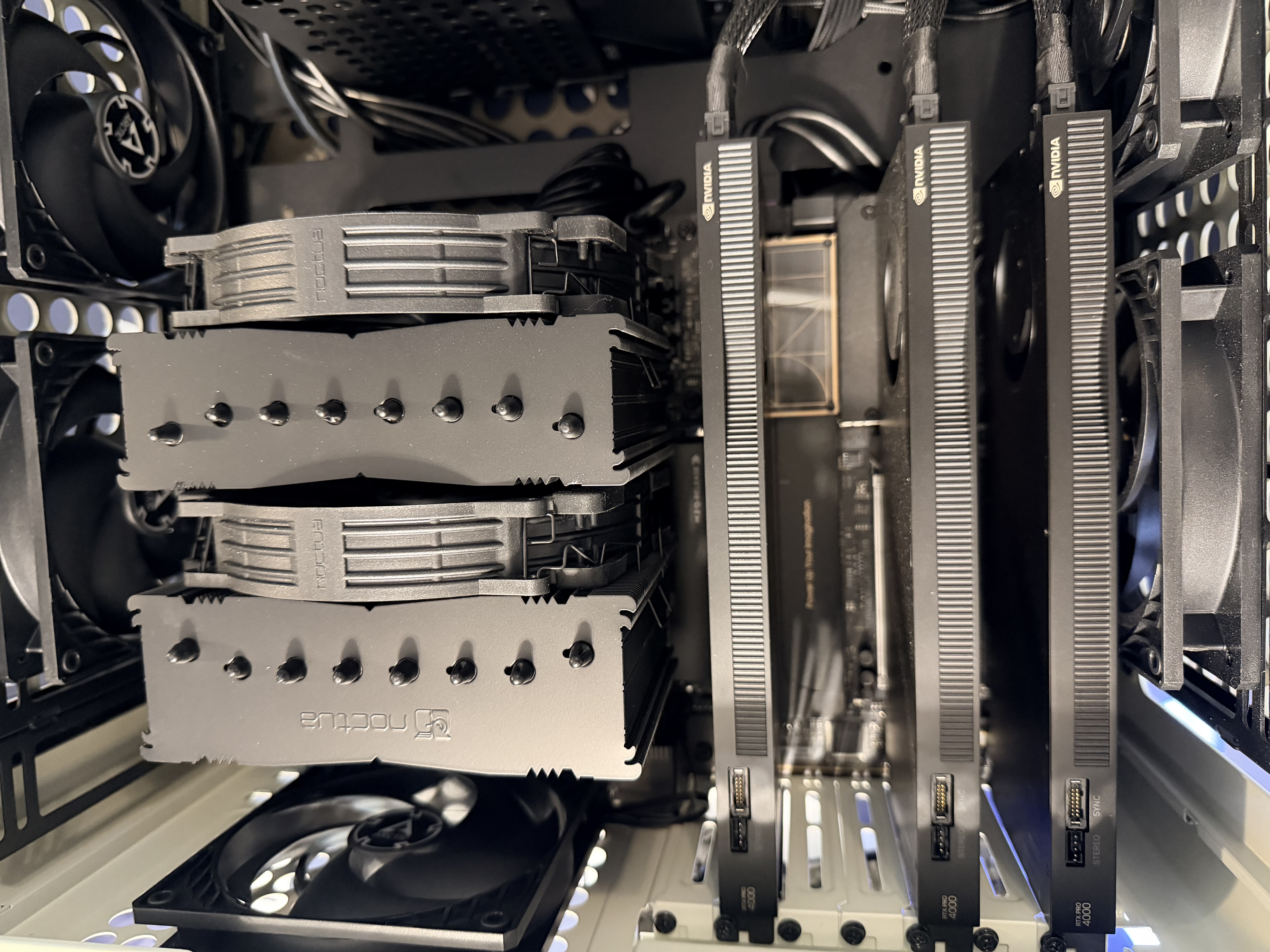 Homelab AI workstation with triple GPUs and AMD Ryzen processor